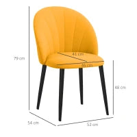 Set 2 Sedie da Pranzo Design Nordico in Metallo e Tessuto Effetto Velluto Giallo e Nero, 52x54x79 cm