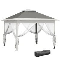 Gazebo da Esterno ad Altezza Regolabile con Zanzariere, in Metallo e Tessuto Oxford, 3.3x3.3x2.8 m, Grigio Scuro
