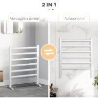 Scaldasalviette Elettrico da 140W a 6 Barre con Temperatura 45°C-55°C, in Alluminio, 69x36x90 cm, Argento