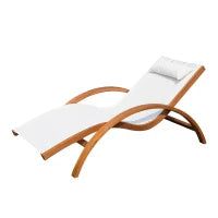 Sdraio da Giardino Ergonomica con Poggiatesta Imbottito Legno Tessuto 161 x 72 x 68 cm Crema