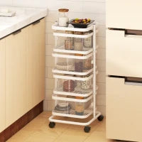 Carrello da cucina con 4 ripiani rotanti 33x33x77 cm, Bianco