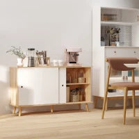 Mobile Cucina Credenza Moderna con Mensole Regolabili e Ante Scorrevoli in MDF, 130x40x74.5cm, Colore Legno e Bianco
