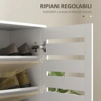 Mobile Scarpiera a 5 Livelli con 4 Ripiani Regolabili e Ante a Doghe, in Legno, 76x33Px98 cm, Bianco