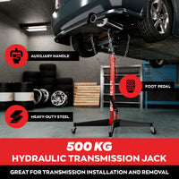 Hack - Sollevatore idraulico da Fossa max 500Kg H210 cm per Trasmissione Motore Auto con Ruote in Acciaio Rosso