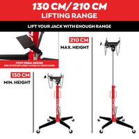 Hack - Sollevatore idraulico da Fossa max 500Kg H210 cm per Trasmissione Motore Auto con Ruote in Acciaio Rosso