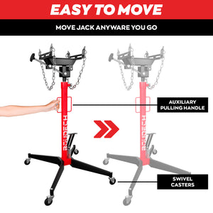 Hack - Sollevatore idraulico da Fossa max 500Kg H210 cm per Trasmissione Motore Auto con Ruote in Acciaio Rosso