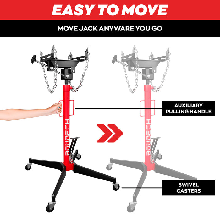 Hack - Sollevatore idraulico da Fossa max 500Kg H210 cm per Trasmissione Motore Auto con Ruote in Acciaio Rosso