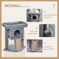 Albero per Gatti con Casetta per Gatti e Lettino in Peluche, Tiragraffi in Juta e Pallina, Grigio