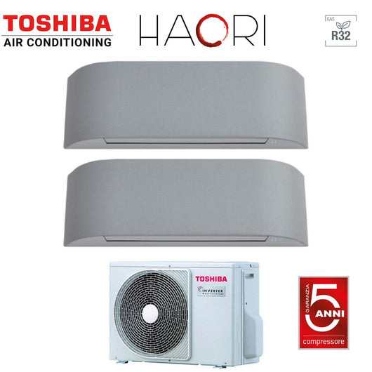Climatizzatore Condizionatore Toshiba Dual Split Inverter serie HAORI 10+13 (9+12) con RAS-2M18U2AVG-E R-32 Wi-Fi Integrato 10000+13000 (9000+12000) Colore Grigio Chiaro