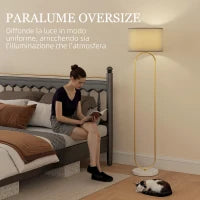 Lampada da Terra Moderna con Paralume in Tessuto, Doppio Tubo Metallico e Interruttore a Pedale, Oro