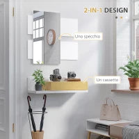 Set Mobili da Ingresso con Specchio 40x70cm e Cassetto in Legno con Fissaggio a Muro