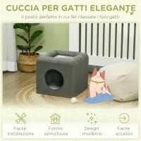 Casetta per Gatti a 2 Livelli con Cuscino in Peluche, in Legno, Poliestere e Plastica, 36.5x36.5x33 cm, Verde