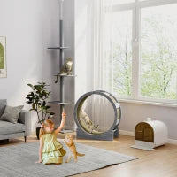 Ruota per Gatti 91 cm con Freno, Tappetino Tiragraffi, Noce