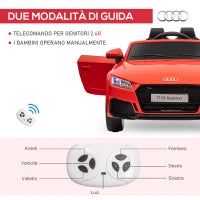 Macchina Elettrica per Bambini 3-5 Anni Licenza AUDI TT con Telecomando e Fari LED, 102x60x44 cm, Rosso