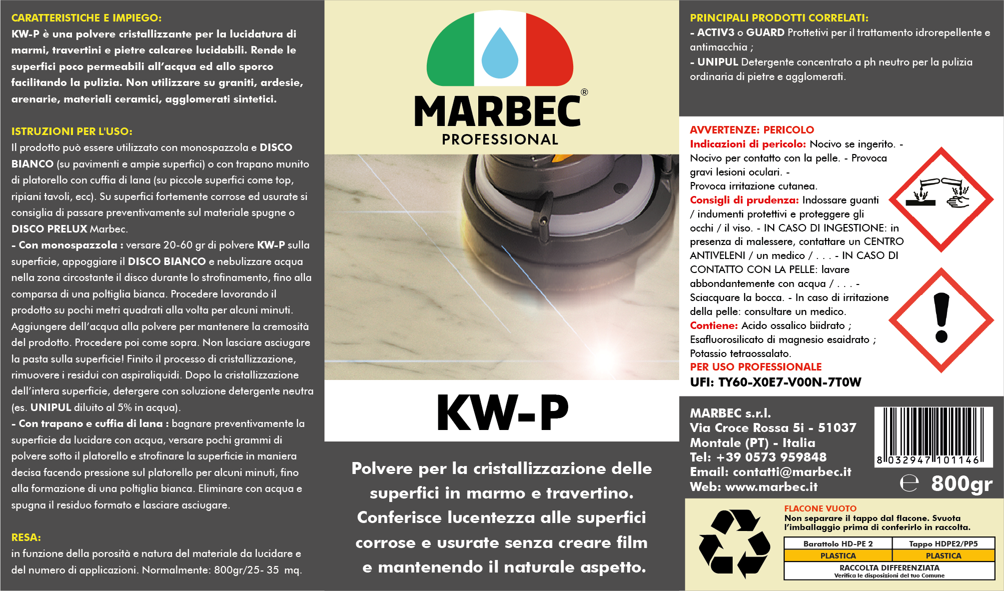 Cristallizzante per marmo KW-P   800GRx6Pz