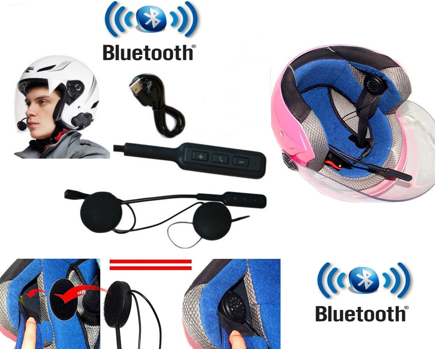 HEADSET MICROFONO AURICOLARE BLUETOOTH IMPERMEABILE PER CASCO MOTO MP3