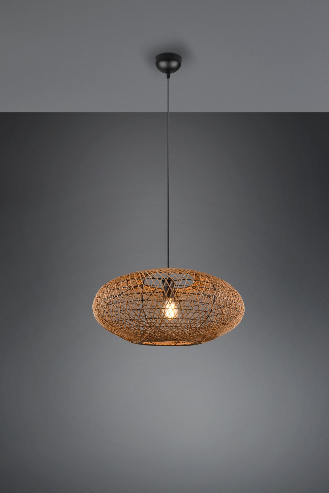 HEDDA SOSPENSIONE IN FIBRA SISAL MARRONE CON MONTATURA NERA D. 52CM 1 LUCE ATTACCO E27