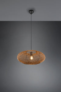 HEDDA SOSPENSIONE IN FIBRA SISAL MARRONE CON MONTATURA NERA D. 52CM 1 LUCE ATTACCO E27