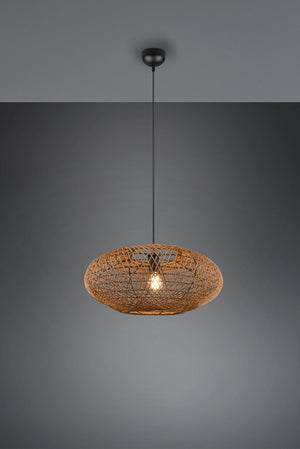 HEDDA SOSPENSIONE IN FIBRA SISAL MARRONE CON MONTATURA NERA D. 52CM 1 LUCE ATTACCO E27