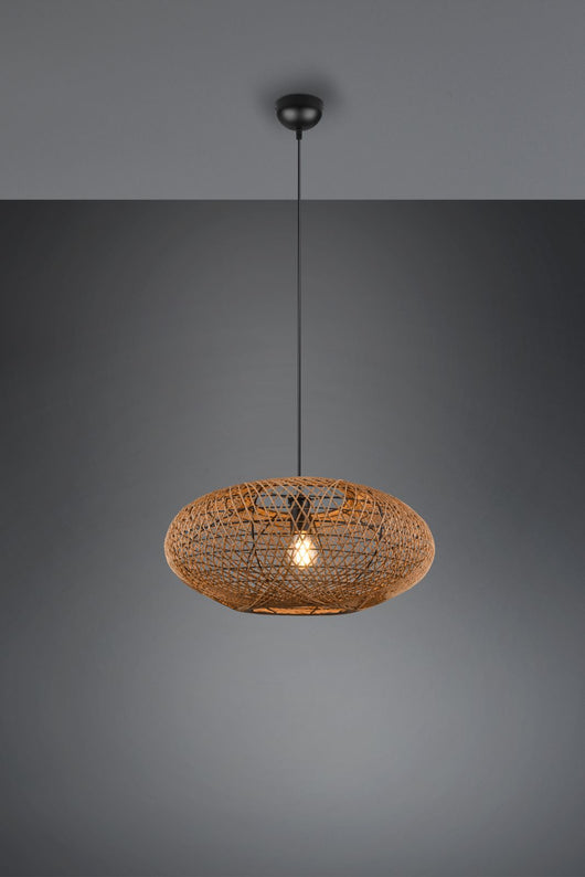 HEDDA SOSPENSIONE IN FIBRA SISAL MARRONE CON MONTATURA NERA D. 52CM 1 LUCE ATTACCO E27