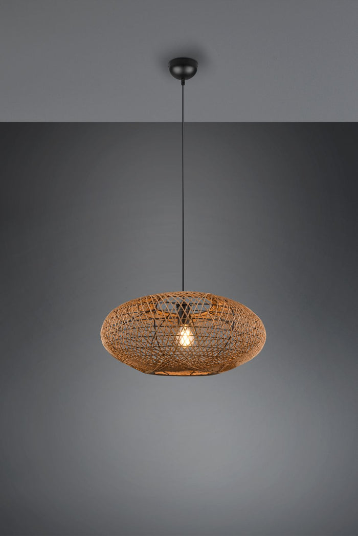HEDDA SOSPENSIONE IN FIBRA SISAL MARRONE CON MONTATURA NERA D. 52CM 1 LUCE ATTACCO E27