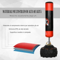 Sacco da Boxe da Terra Adulti, 180 cm Sacco Boxe da Terra con 10 Ventose, Sacchi da Kickboxing per Muay Thai MMA Allenamento Fitness, per Casa Palestra Home Gym, Nero e Rosso