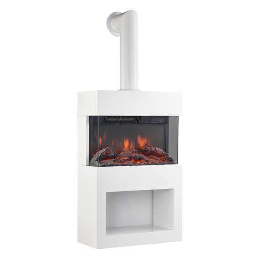 Camino elettrico HENRI con tubo del camino - Stufa elettrica con riscaldamento, effetto fiamma 3D, vano portalegna, telecomando - Bianco