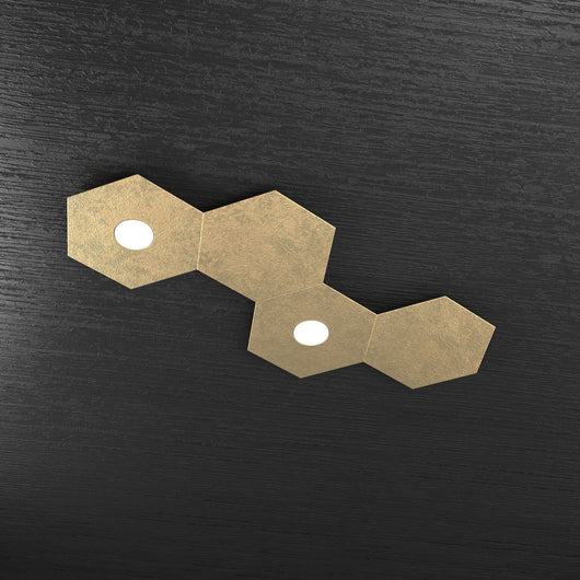 HEXAGON APPLIQUE-PLAFONIERA 2 LUCI + 2 DECORATIVO FOGLIA ORO 1142-2L2D-FO