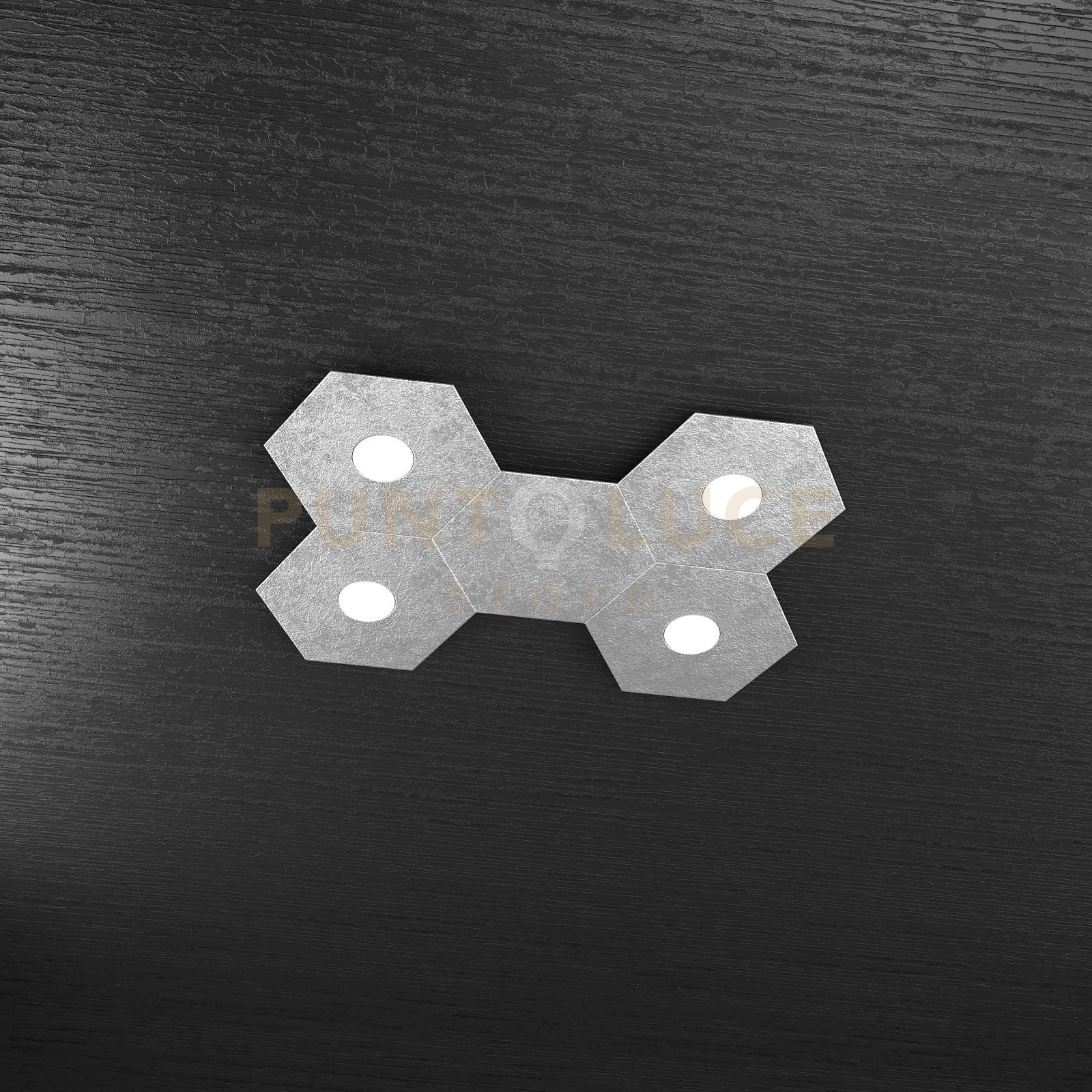 HEXAGON APPLIQUE-PLAFONIERA 4 LUCI + 1 DECORATIVO FOGLIA ARGENTO 1142-4L1D-FA
