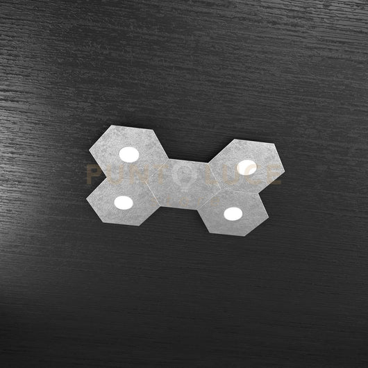 HEXAGON APPLIQUE-PLAFONIERA 4 LUCI + 1 DECORATIVO FOGLIA ARGENTO 1142-4L1D-FA