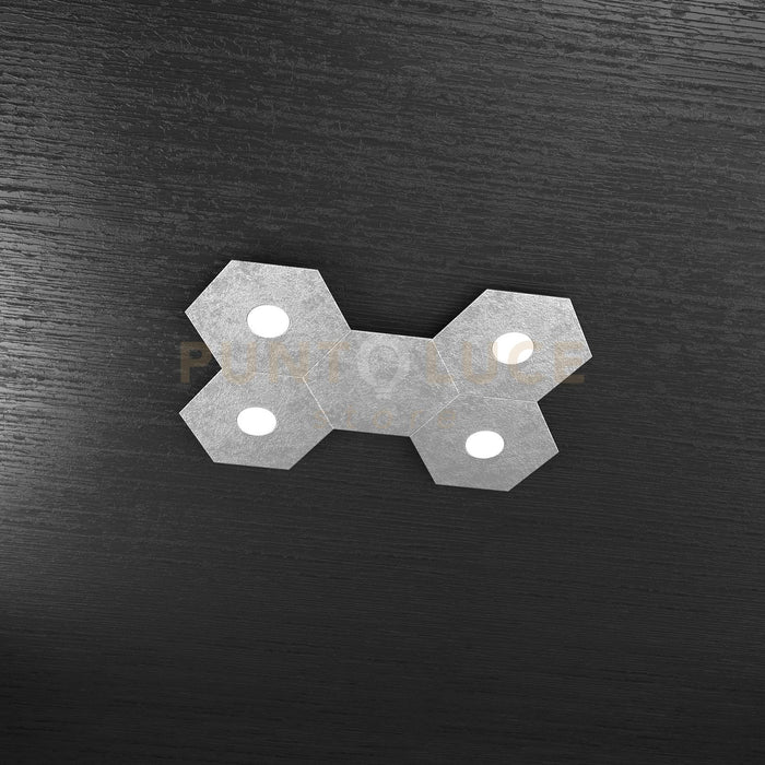 HEXAGON APPLIQUE-PLAFONIERA 4 LUCI + 1 DECORATIVO FOGLIA ARGENTO 1142-4L1D-FA