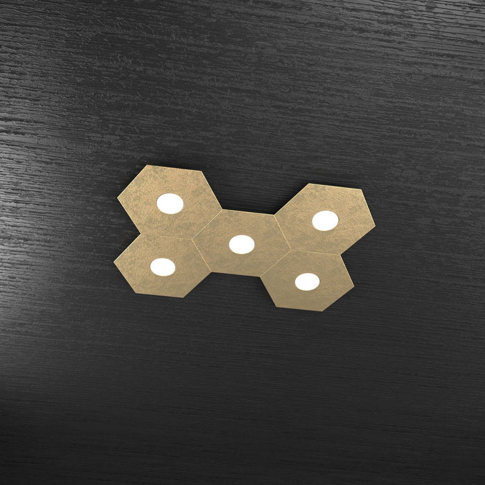 HEXAGON APPLIQUE-PLAFONIERA 5 LUCI FOGLIA ORO 1142-5L-FO