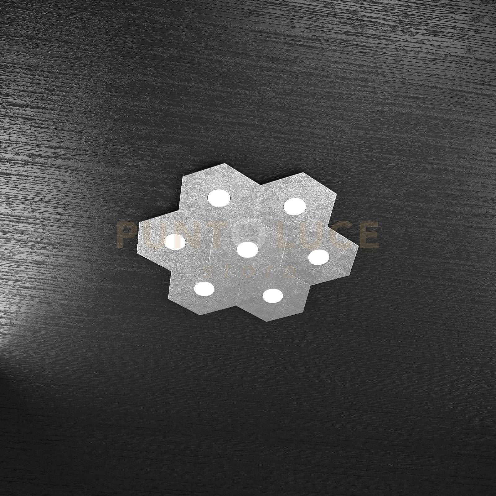 HEXAGON APPLIQUE-PLAFONIERA 7 LUCI FOGLIA ARGENTO 1142-7L-FA