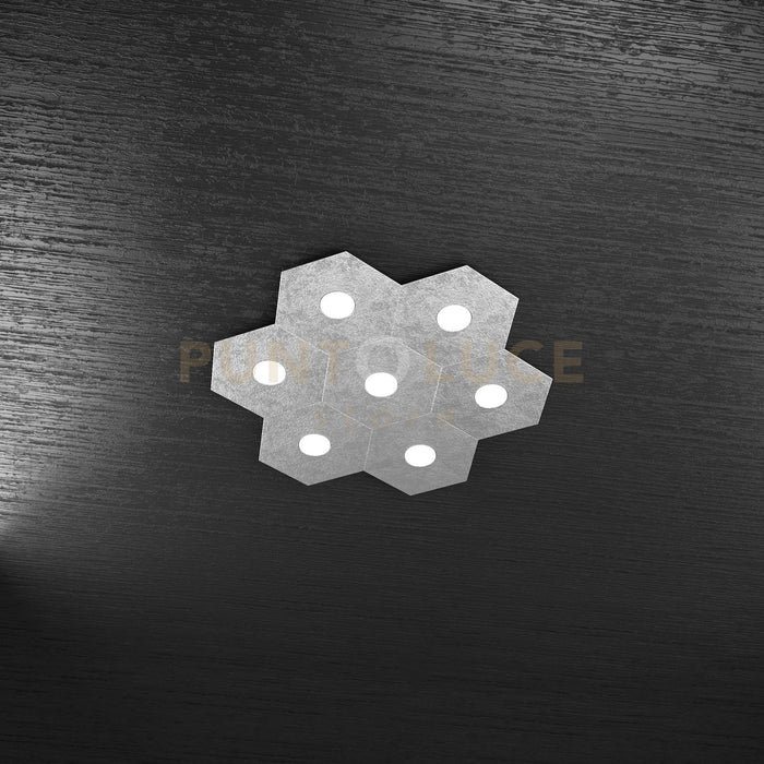 HEXAGON APPLIQUE-PLAFONIERA 7 LUCI FOGLIA ARGENTO 1142-7L-FA