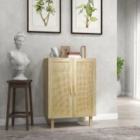 Credenza Design Bohémien a Doppie Ante con 3 Ripiani in Legno, 73 x 41 x 102 cm, Legno Naturale