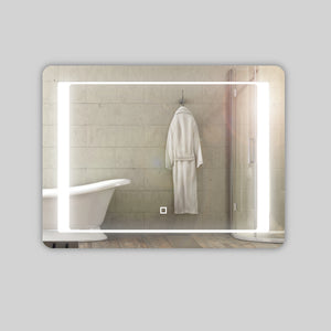 Specchio 5 mm rettangolare cornice led interruttore touch alluminio mdf *** misure 100x80 cm, tonalità dimmerabile 2...