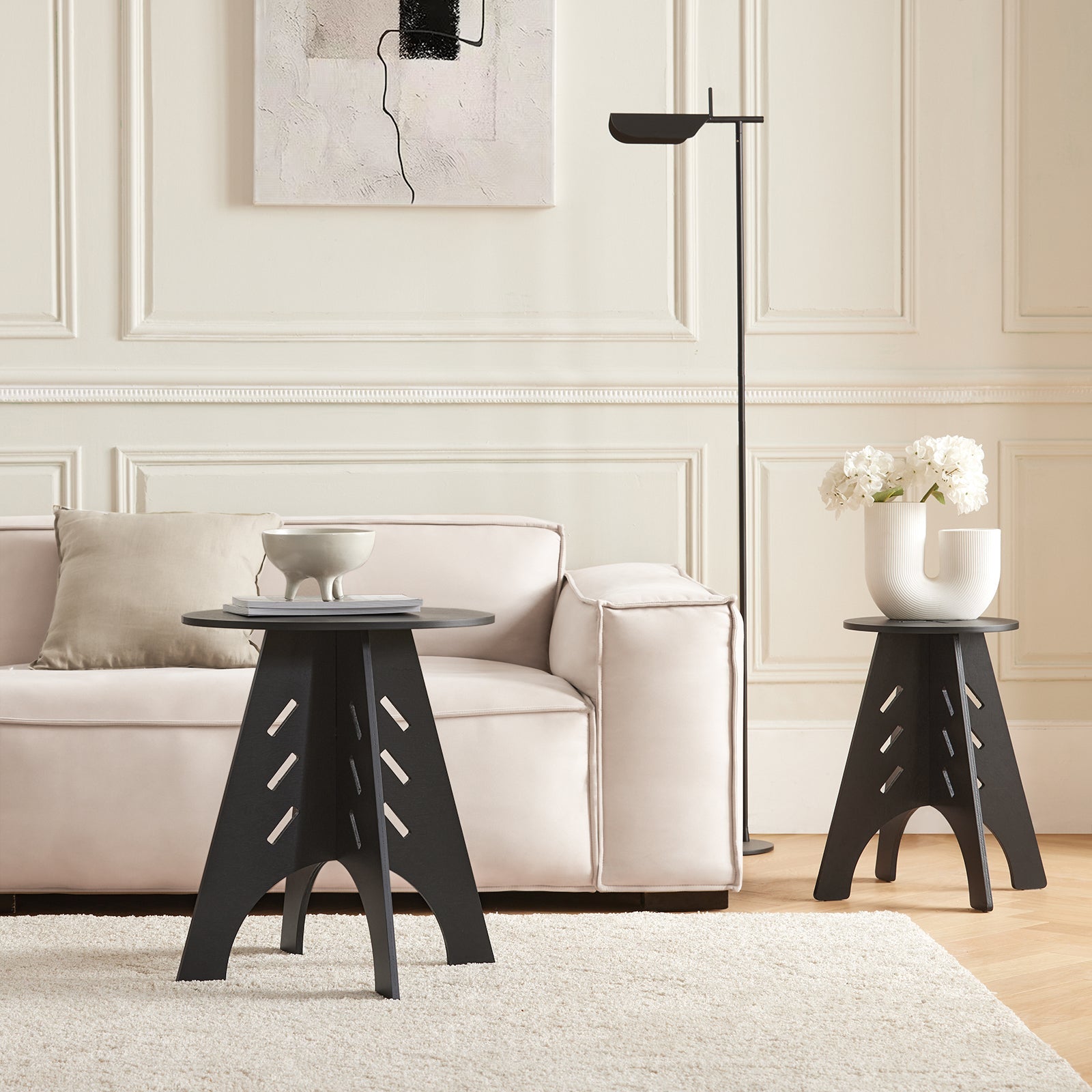 Tavolino Basso Da Salotto Tavolino Laterale Tavolino Da Soggiorno Nero Φ30.5x54.5cm HFBT01-SCH