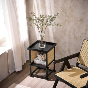 HFBT03-SCH - Tavolino da caffè, comodino, comodino, tavolino da balcone, tavolino da divano, colore nero, 40 x 60 x 40 cm