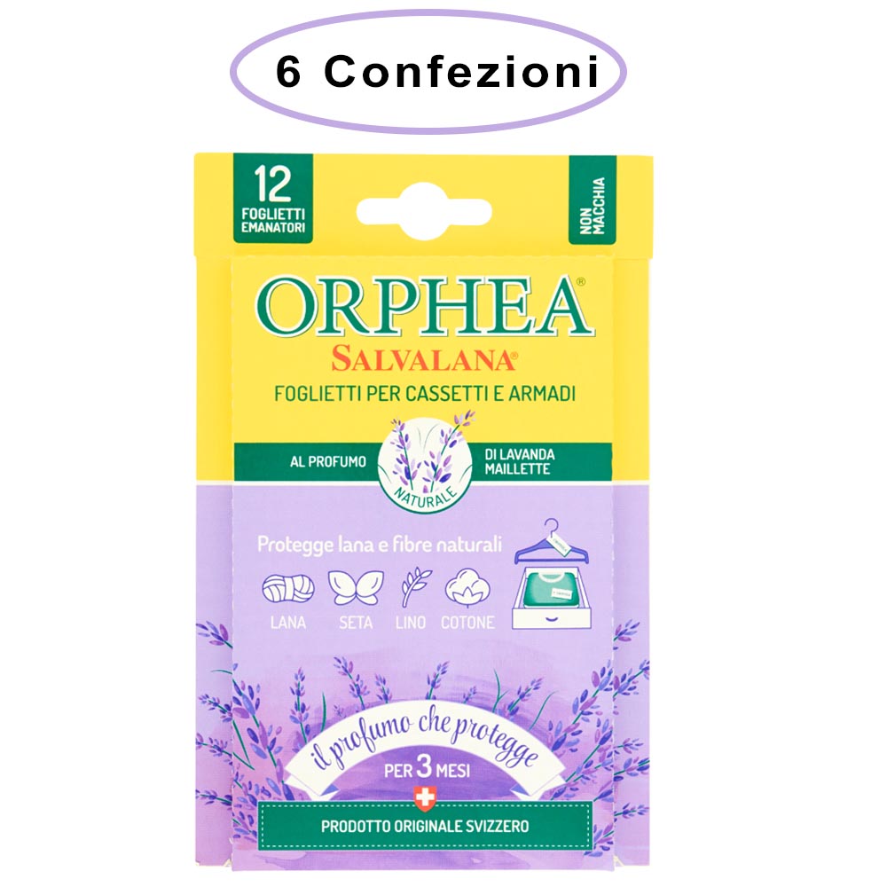Orphea salvalana foglietti per cassetti e armadi profumo lavanda 6 confezioni da 12 foglietti