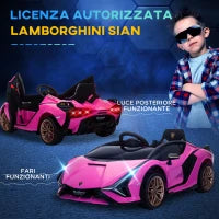 Macchina Elettrica per Bambini 3-5 Anni Lamborghini 12V con Telecomando e Velocità 3-5km/h, Rosa