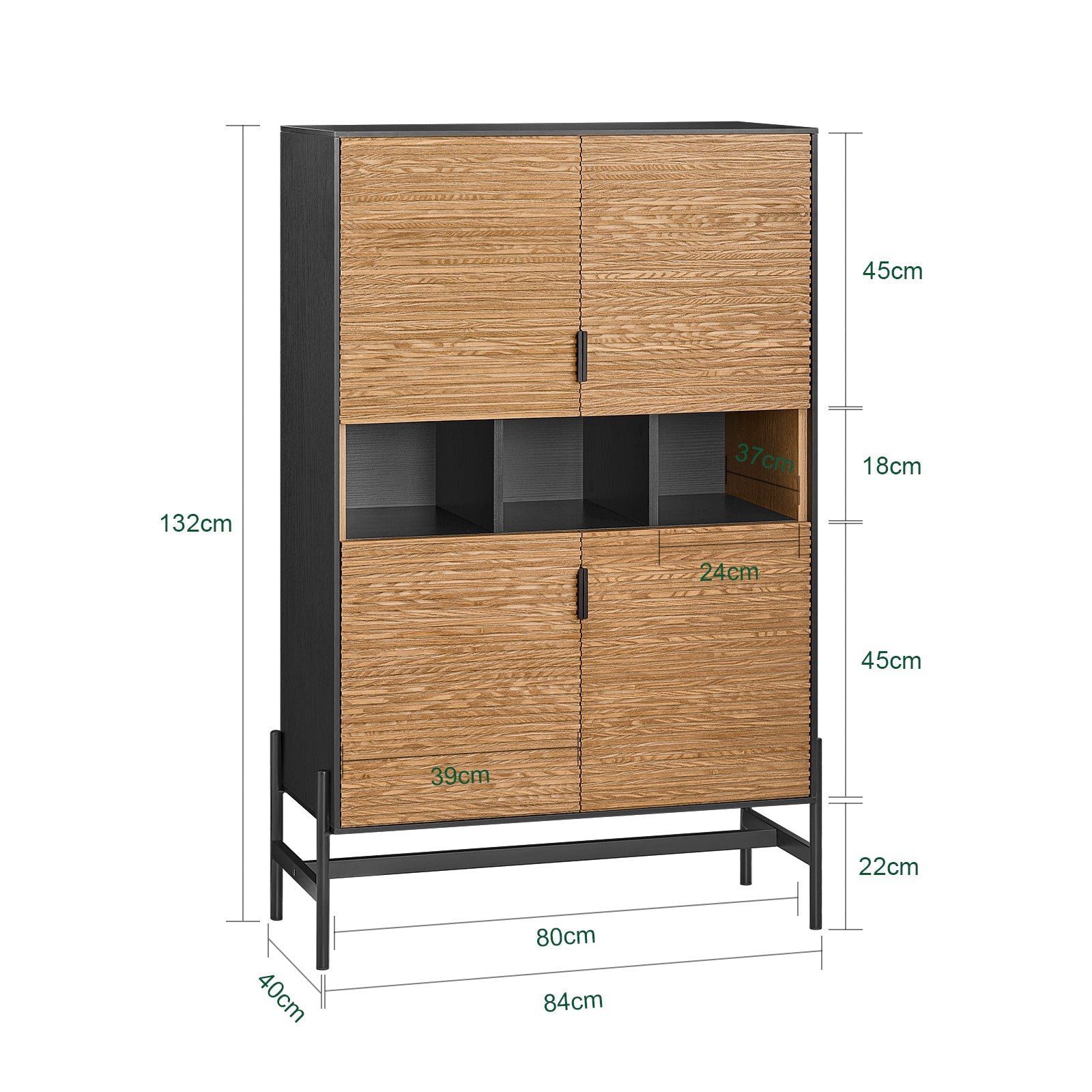 Credenza decorativa Consolle laterale stretta Nero 84x40x132cm HFSB03-SCH