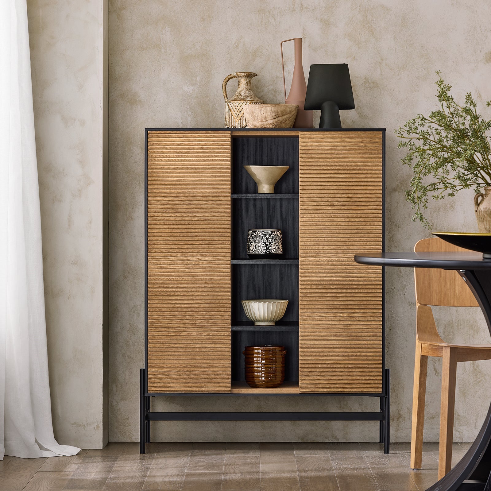 Credenza decorativa Consolle laterale stretta Nero 92x40x119cm HFSB04-SCH