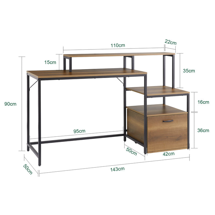 Scrivania multifunzionale con cassetto Tavolo da lavoro con Ripiani Naturale 143x50x90 cm FWT103-PF