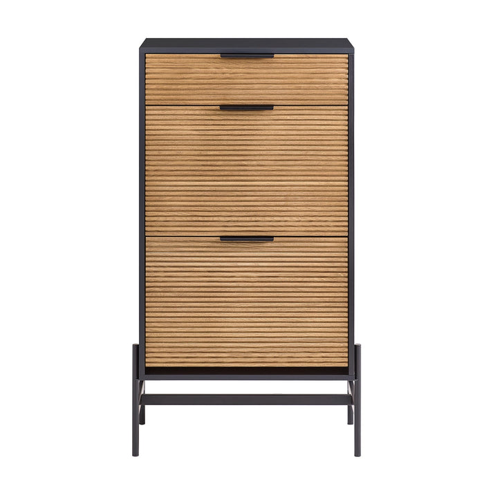 SoBuy Scarpiera da ingresso Cassettiera con 1 cassetto e 2 ribalte per ingresso, corridoio e soggiorno Nero 64x40x115 cm HFSR03-SCH