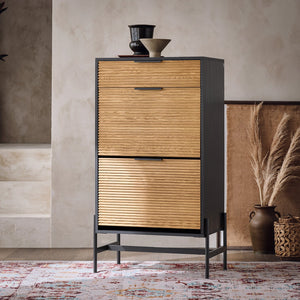 SoBuy Scarpiera da ingresso Cassettiera con 1 cassetto e 2 ribalte per ingresso, corridoio e soggiorno Nero 64x40x115 cm HFSR03-SCH