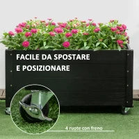 Fioriera da Giardino con Foro di Drenaggio e Rotelle, in Legno di Abete, 89x48x47 cm, Nera