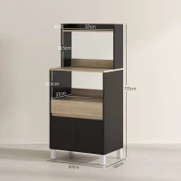 Mobile porta microonde, con armadio, cassetto e mensola superiore, 60 x 40 x 131 cm Quercia e nero