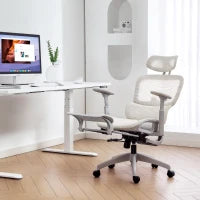 Sedia da Ufficio Ergonomica con Rivestimento in Rete, regolabile, con rotelle, braccioli e poggiatesta, Beige