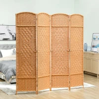 Paravento da interno in legno a 4 pannelli pieghevole, 180 x 180 cm, Marrone chiaro