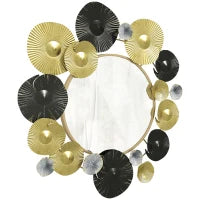 Decorazione da Parete in Metallo con Specchio Decorativo 84x84 cm Oro e Nero